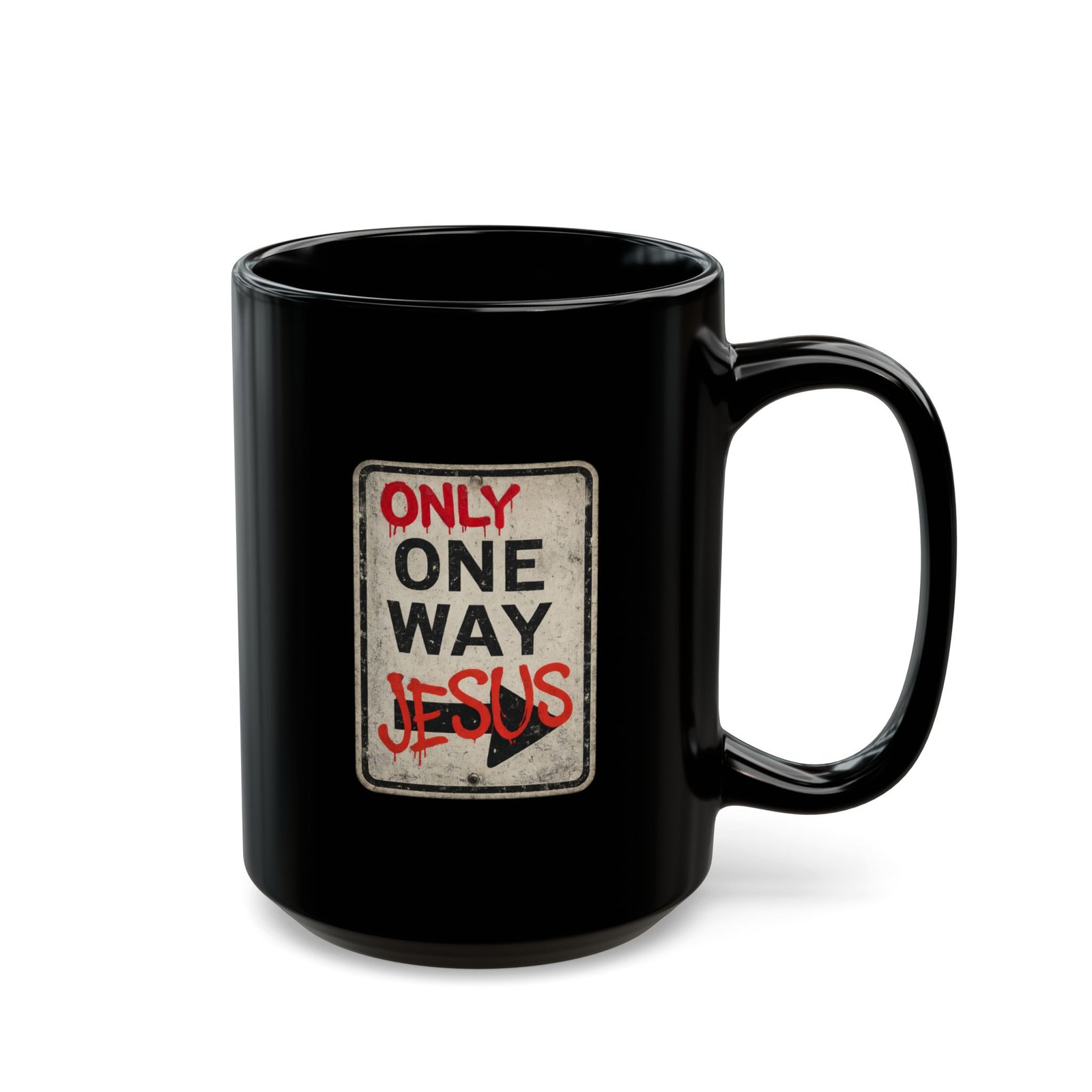 Christian Mug — “Only One Way” Jesus Road Sign Black Coffee Cup (11oz, 15oz) - Image 3